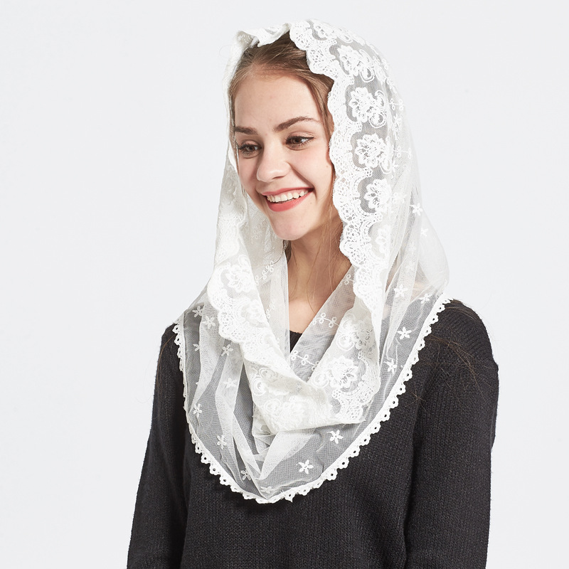 Floral Lace Head Veil Catholic Latin Mass Shawl Head Covering Scarf Muslim Veil